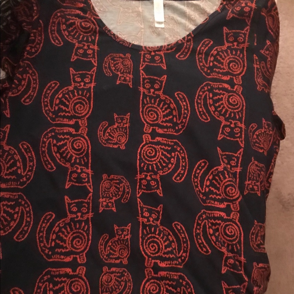 Lula roe navy and and orange cat print  Irma